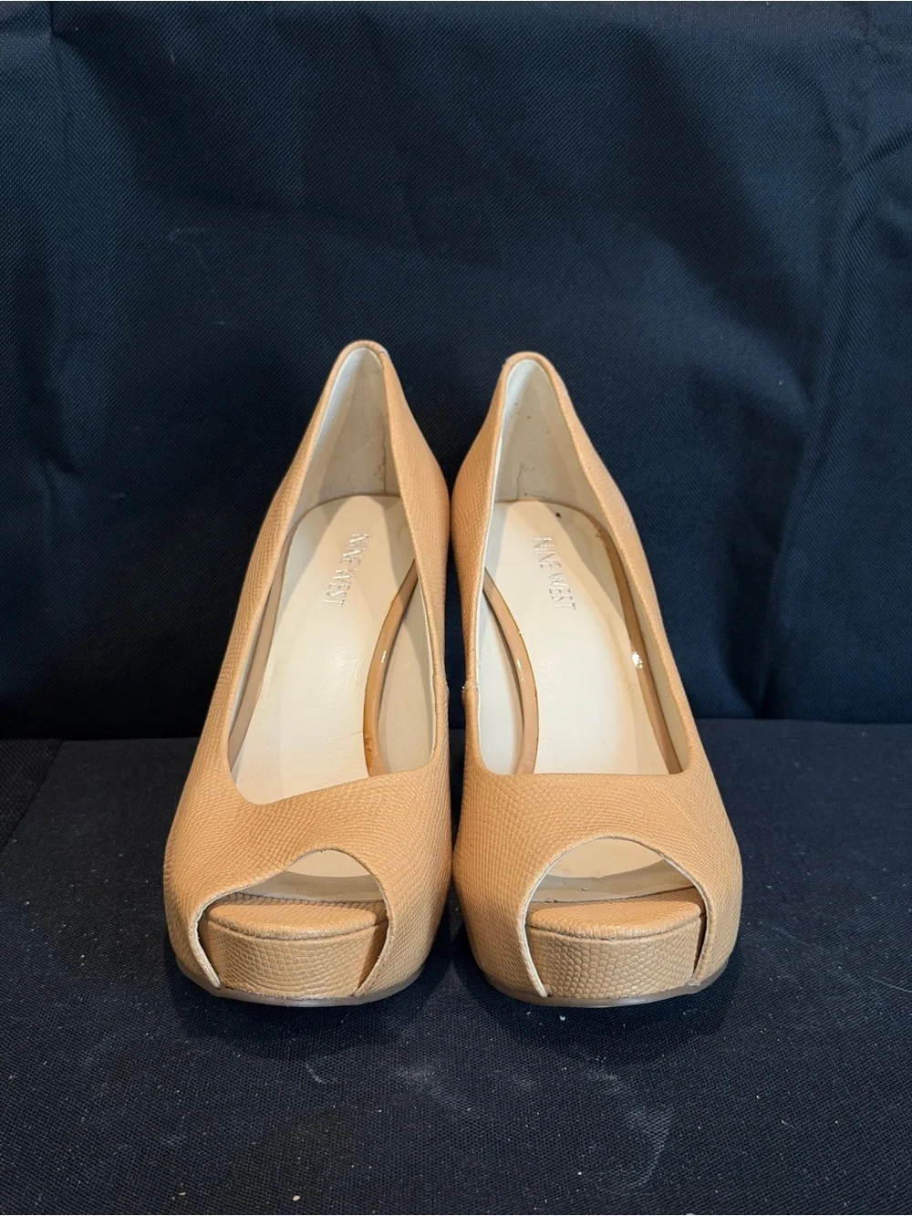 Nine West Tan Peep-Toe Platform Pumps